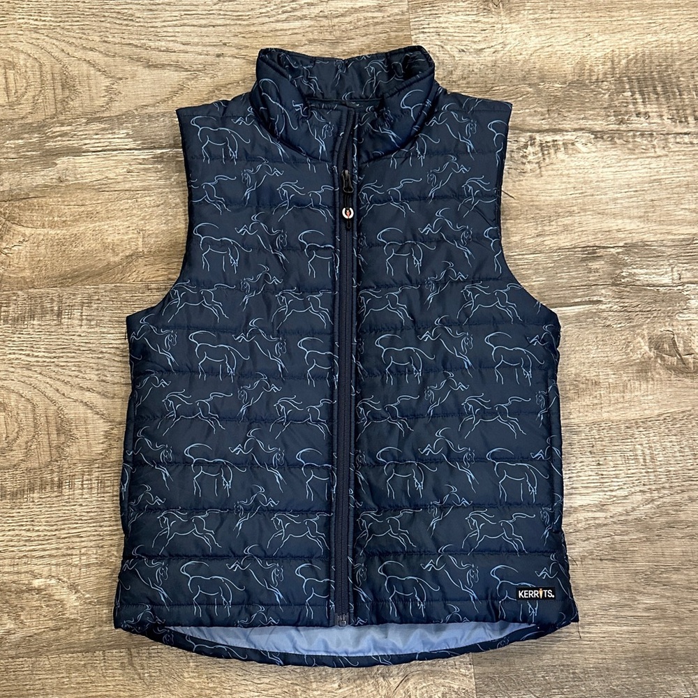 Kerrits Kids XL Round Up Quilted Vest with Full Gallop Horse Print Pattern